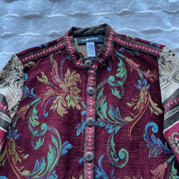 š„Vintage Sag Harbor Boho Floral Tapestry Blazer Jacket Front Button Pockets 12 - Picture 6 of 14